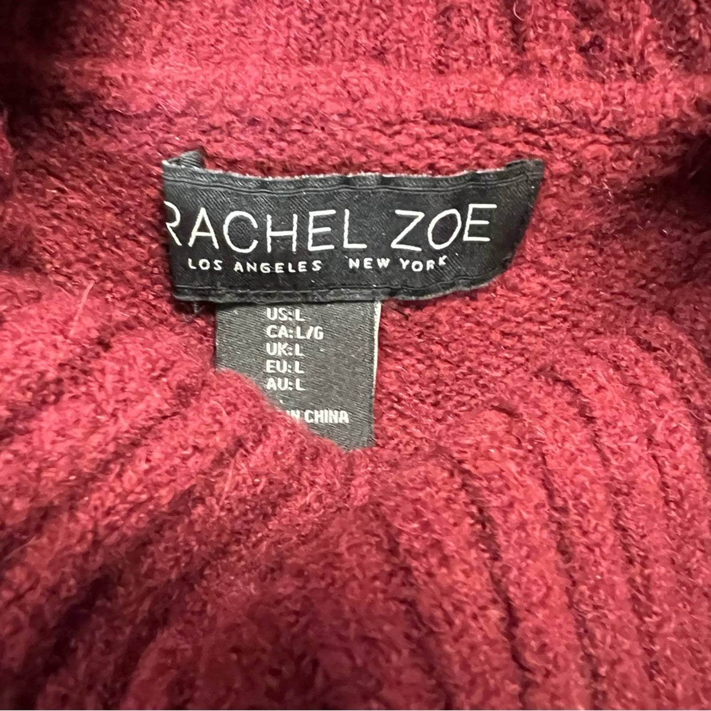 Rachel Zoe burgandy Merino Wool Blend Cowl Neck Sweater SZ LG