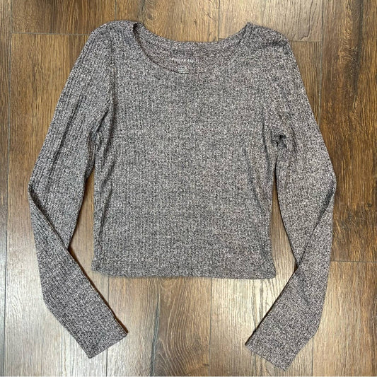 American Eagle gray ribbed cropped long sleeve SZ SM