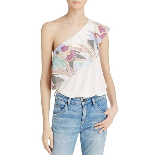 🆕 Free people linen floral one shoulder tank SZ MED