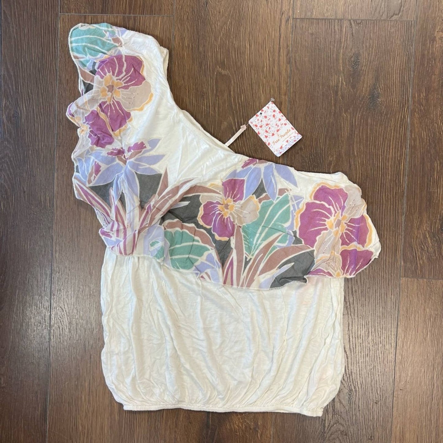 🆕 Free people linen floral one shoulder tank SZ MED