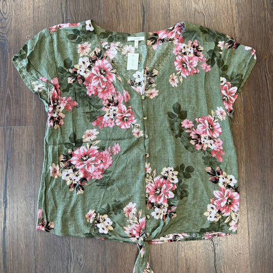 🆕 Maurice’s green floral tie front Shirt SZ MED