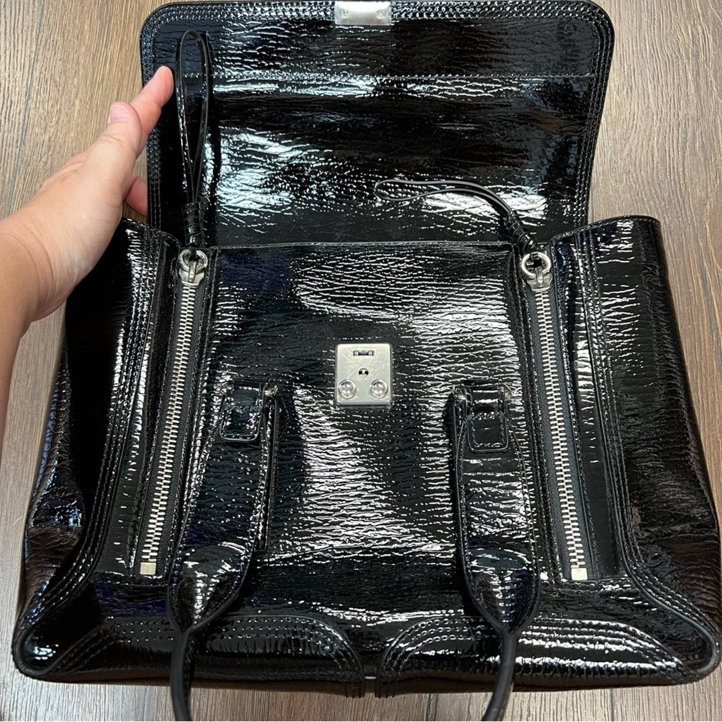 3.1 Phillip Lim Black Patent Leather Pashli Satchel