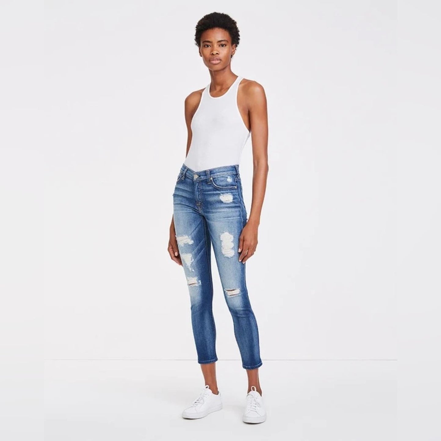 🆕 7 for all Mankind ANKLE SKINNY IN DISTRESSED AUTHENTIC LIGHT SZ 32/12