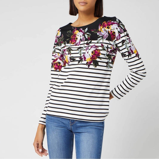 Joules Women's Harbour Peony Print Top - Black/White SZ 10