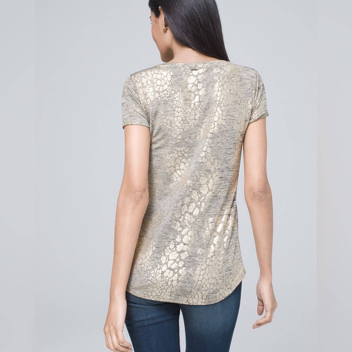 White House black market Metallic-Print V-Neck Tee SZ XL