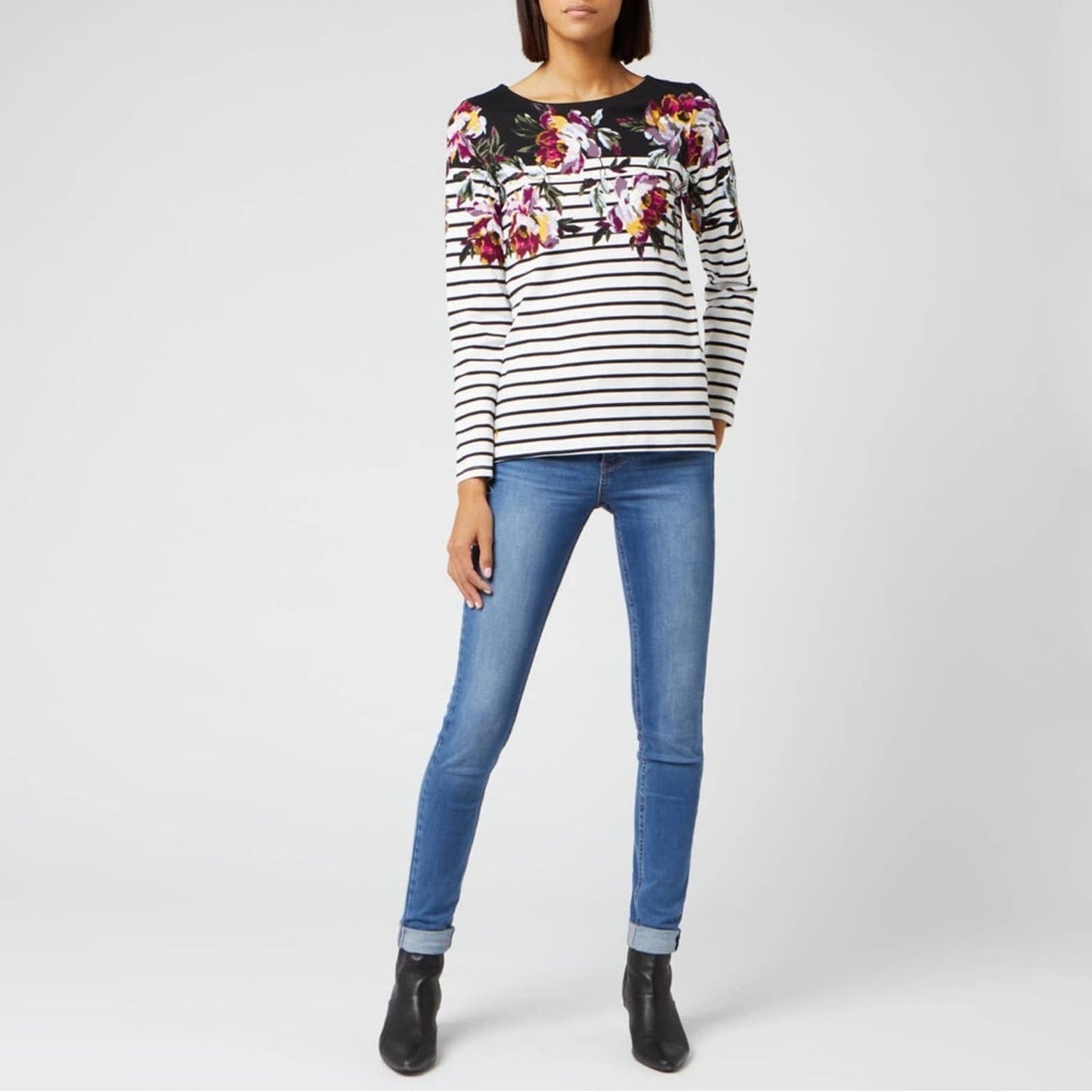 Joules Women's Harbour Peony Print Top - Black/White SZ 10