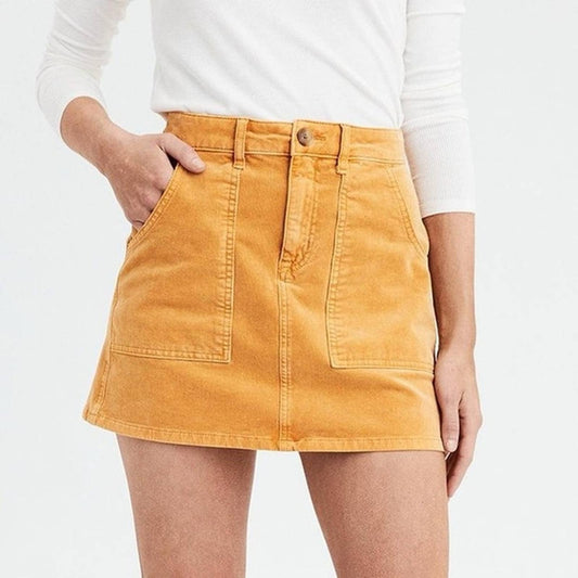 🆕 American Eagle yellow corduroy mini skirt SZ 12