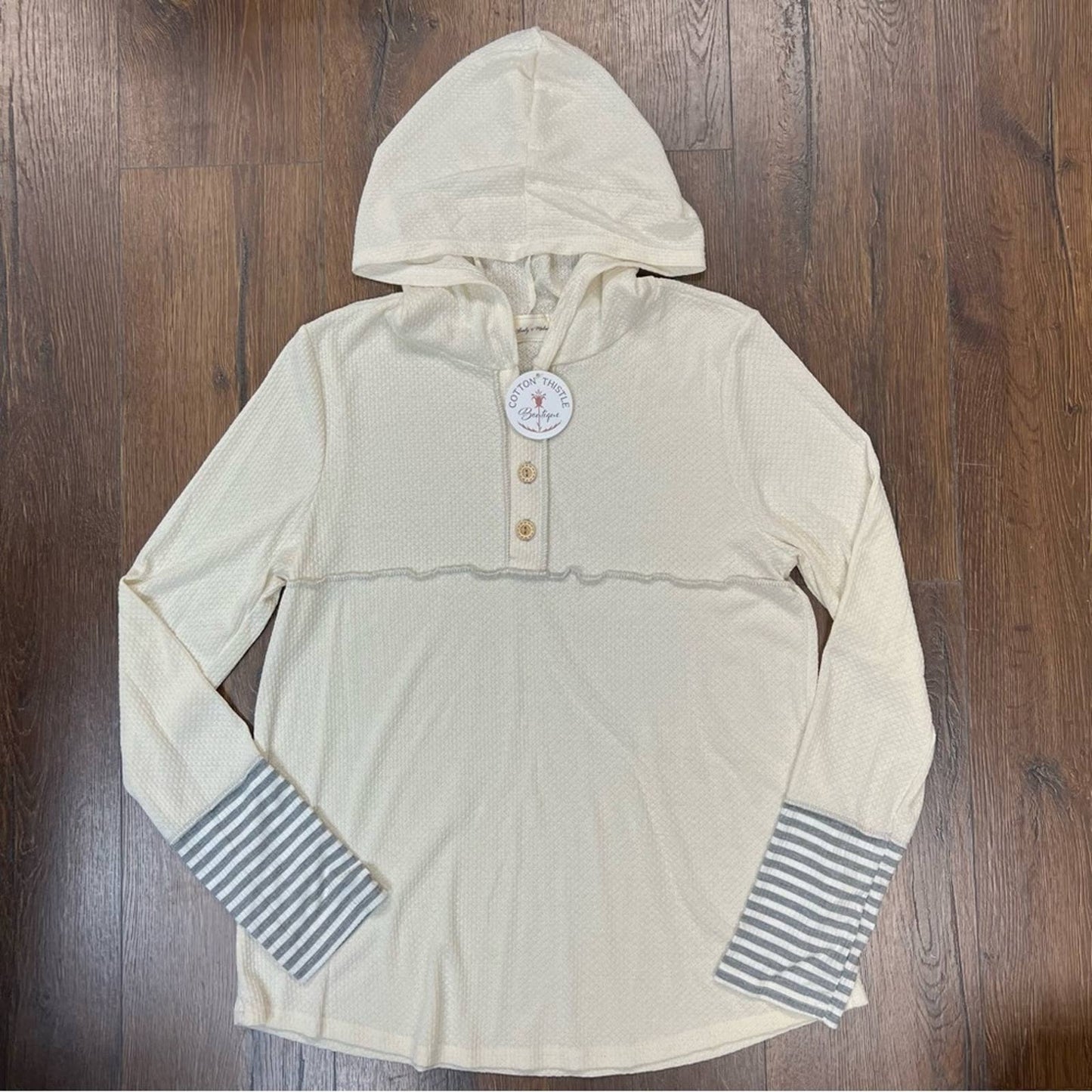 🆕 Lovely Melody Impressed Ivory Thermal Hoodie SZ LG