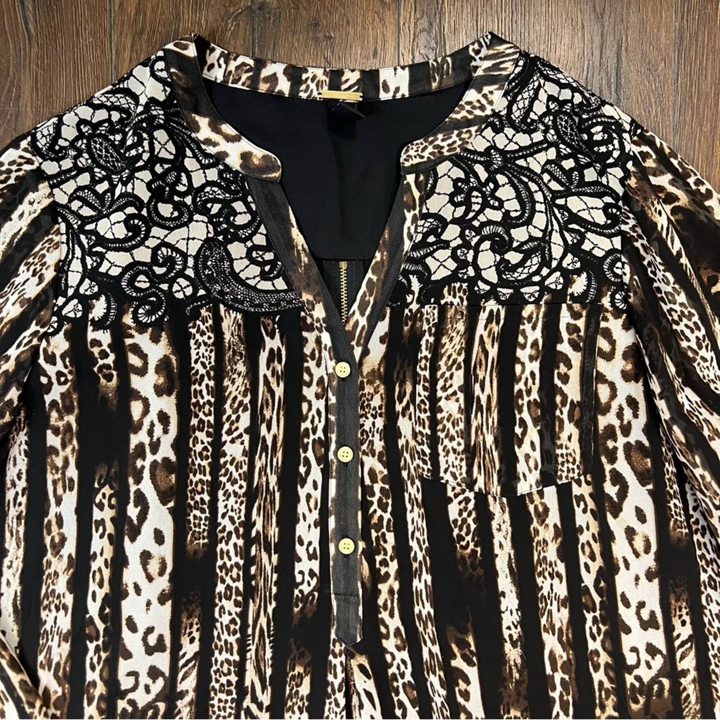 Chicos BLACK LABEL Mixed-Print Zip Back Blouse SZ 2/LG