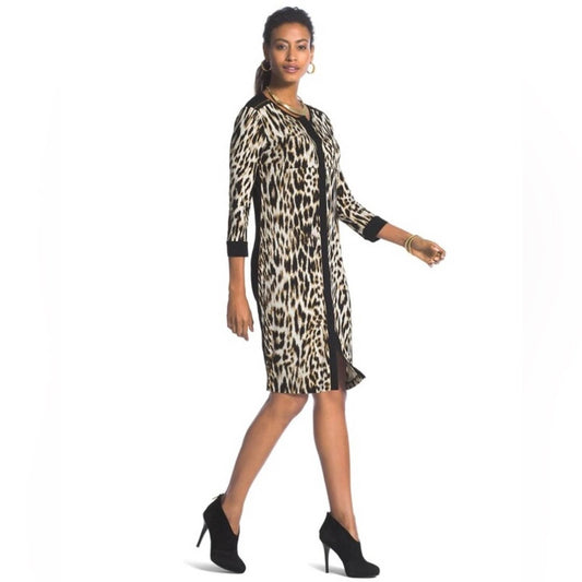 Chicos Speckled Animal-Blocked Shirtdress SZ 2/LG