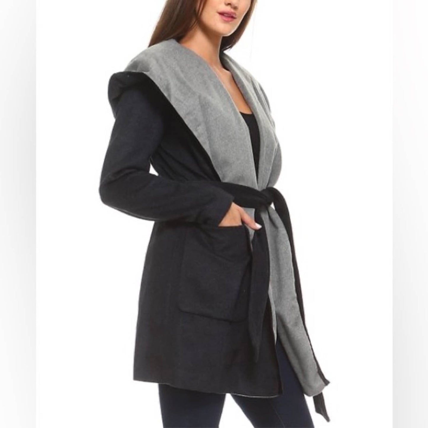 Marcelle Margaux | BCBG Charcoal Belted Wool Jacket SZ SM