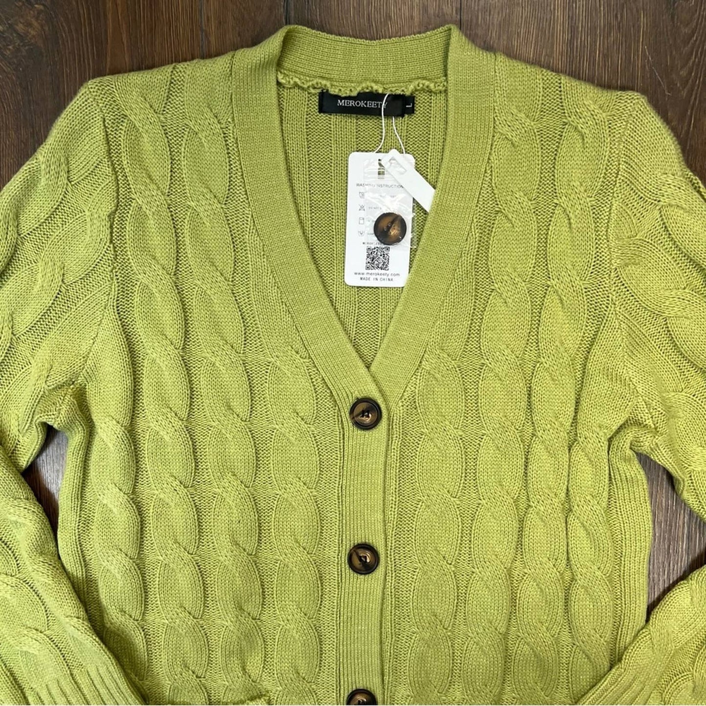 🆕 Merokeety green open front button down cardigan SZ LG