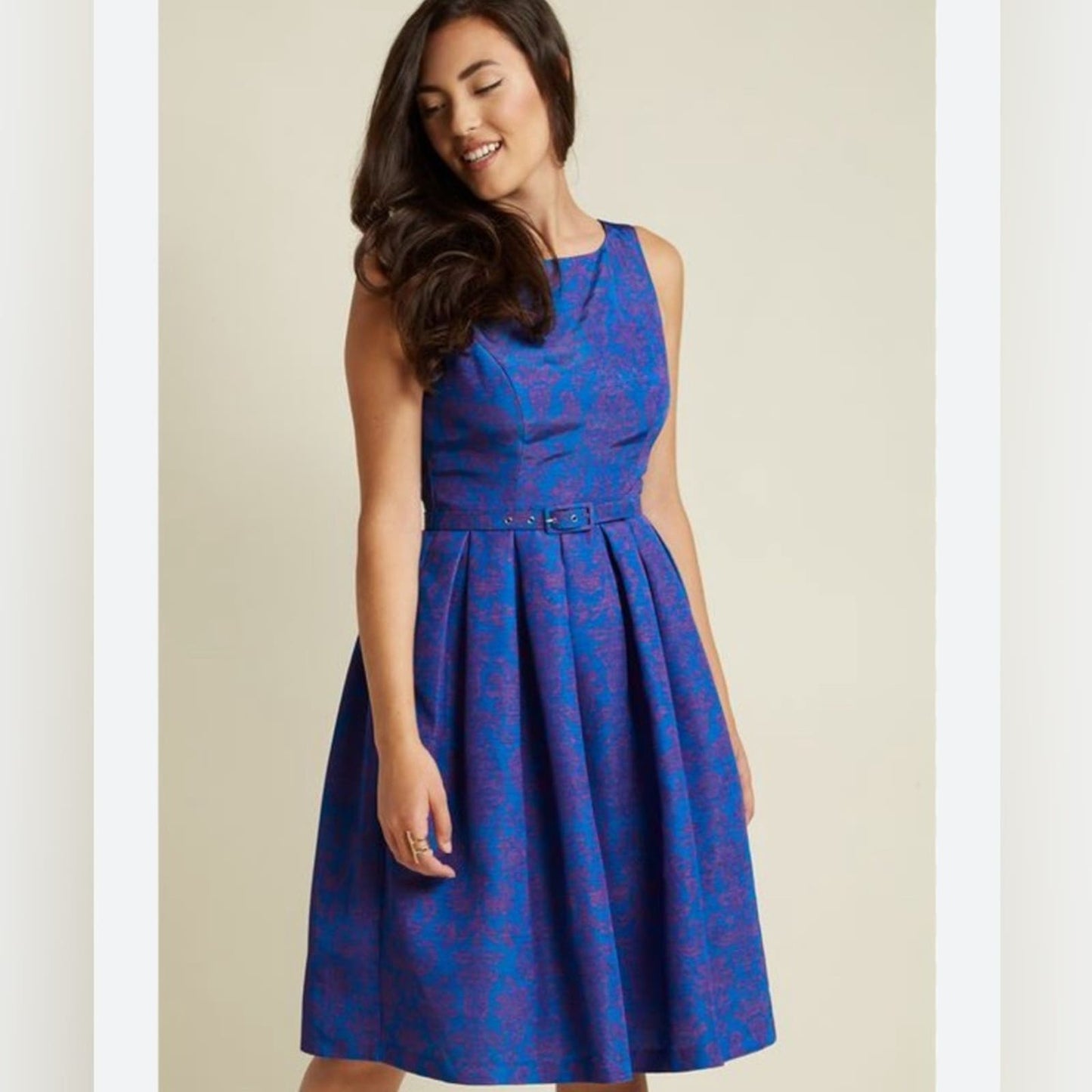 ModCloth Innate Glamour Fit and Flare Dress in Damask SZ MED