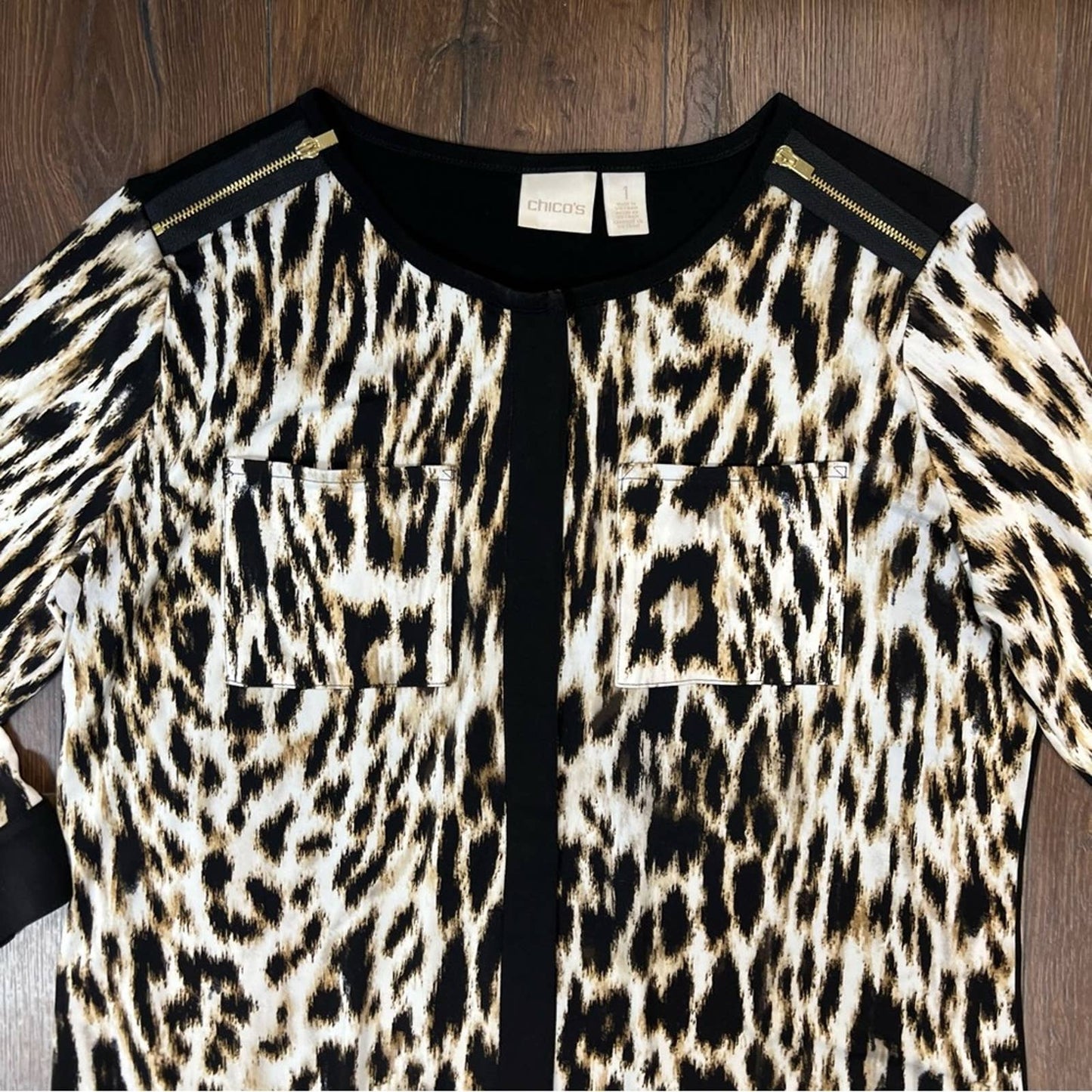 Chicos Speckled Animal-Blocked Shirtdress SZ 2/LG