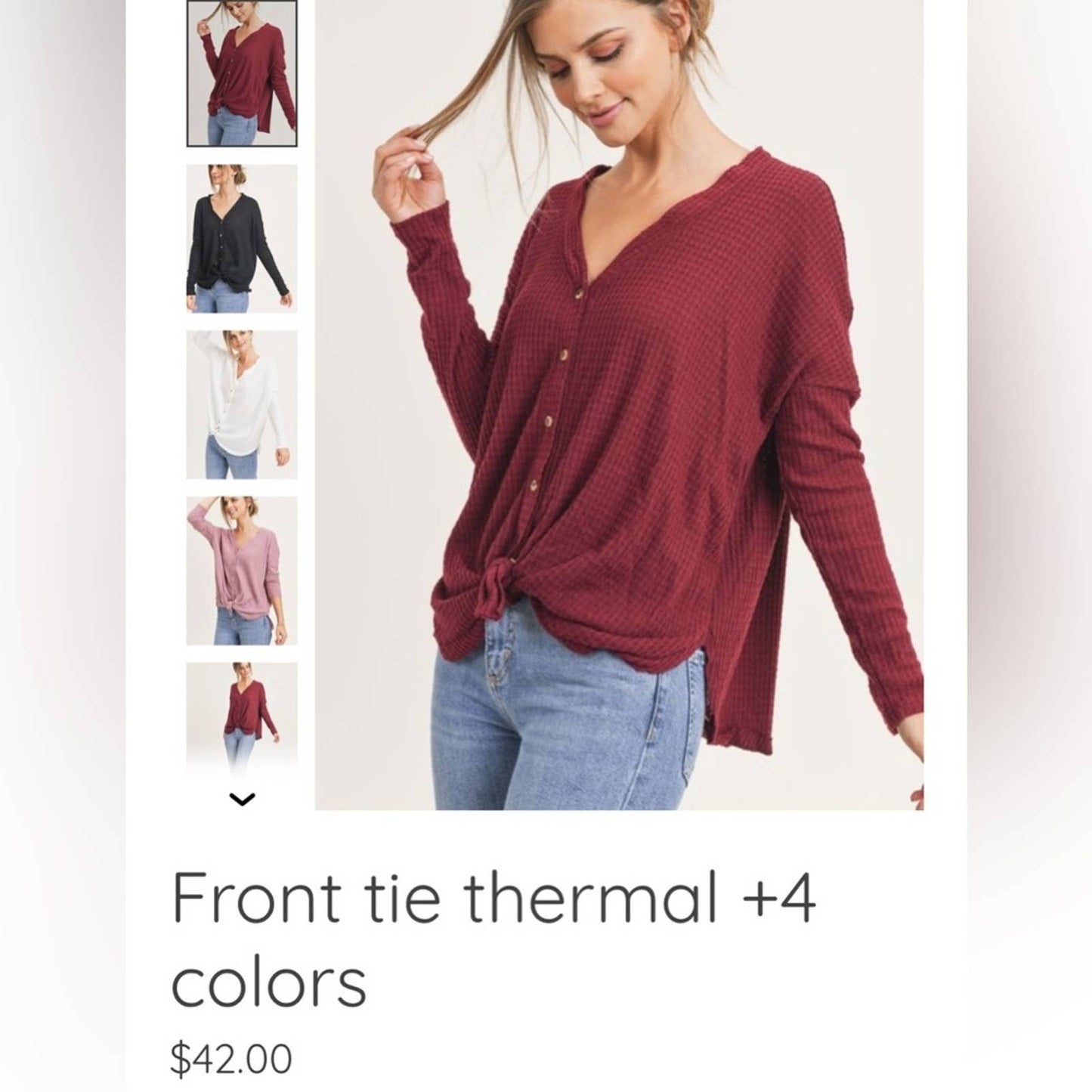 Betsey’s waffle knit front tie top SZ SM
