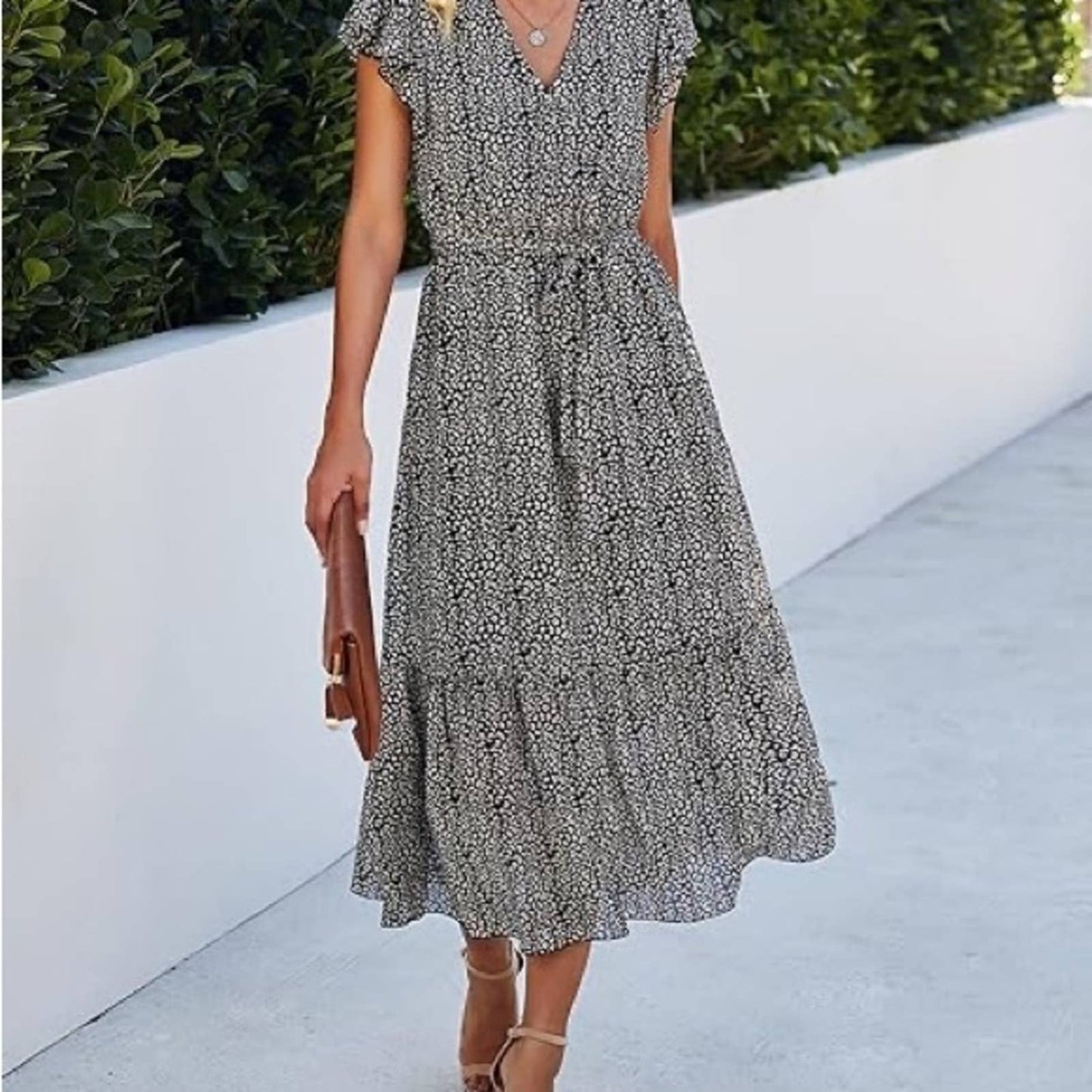 🆕 BTFBM Women Summer Bohemian
Floral Casual Wrap V Neck Ruffle SZ SM