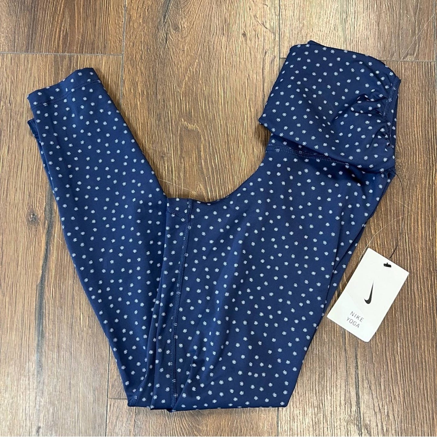 🆕 Nike Dri-fit Blue Yoga Polka Dots Printed Twist 7/8 Tight Leggings SZ XS