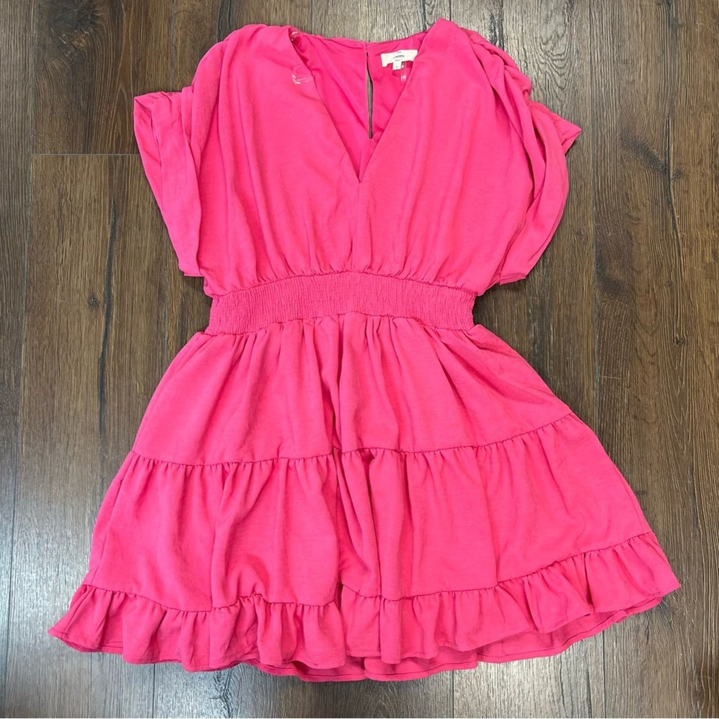 ENTRO Royalty's V-neck Tiered Dress Pink SZ LG