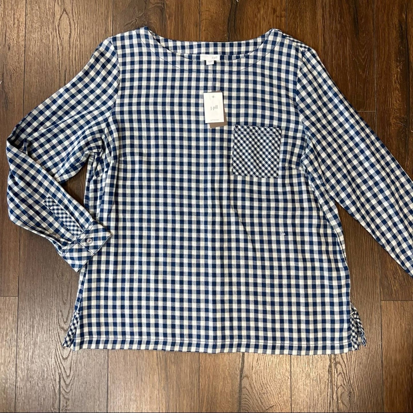 J. Jill indigo gingham button back long sleeve top SZ LG