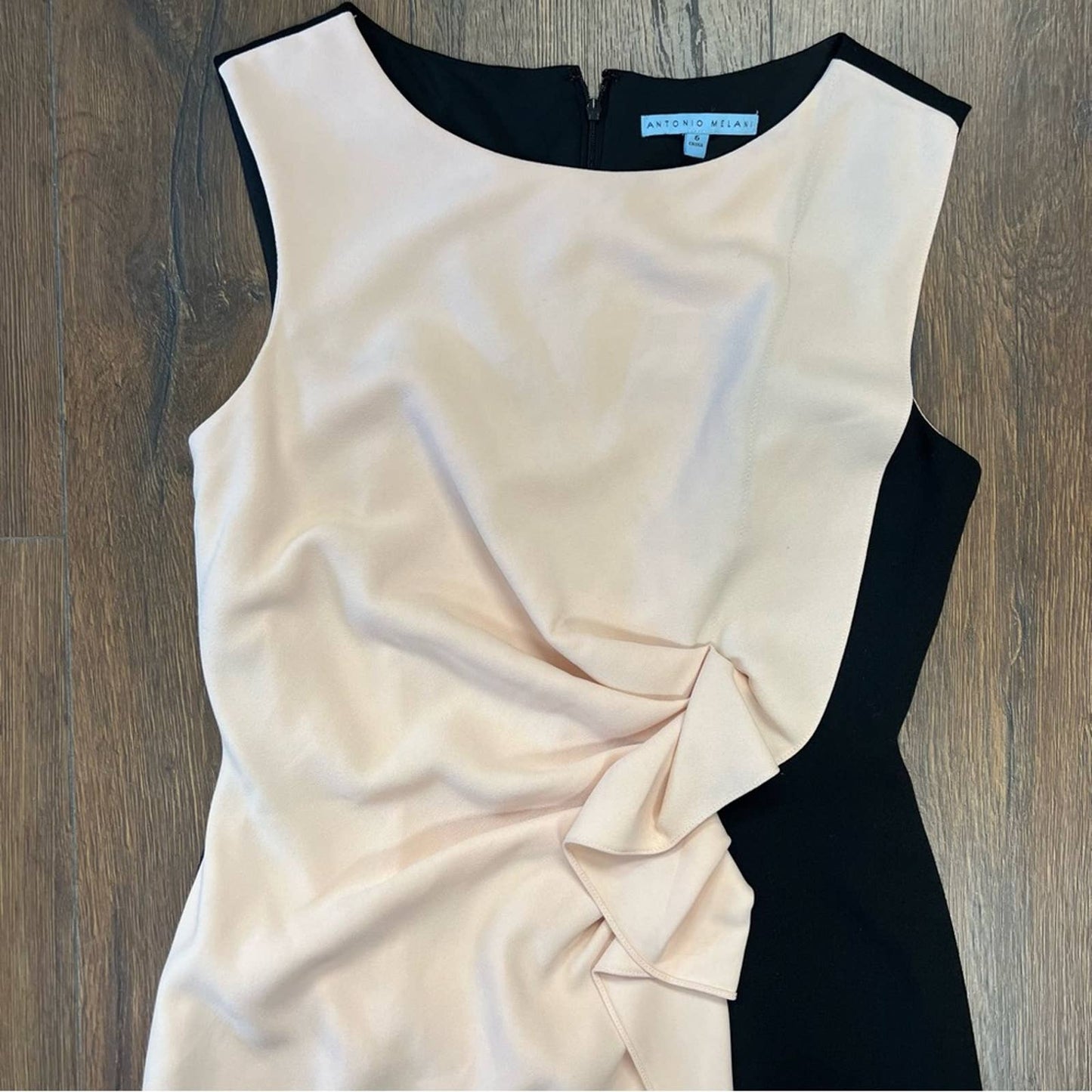 Antonio Melani pink and black ruffle front dress SZ 6