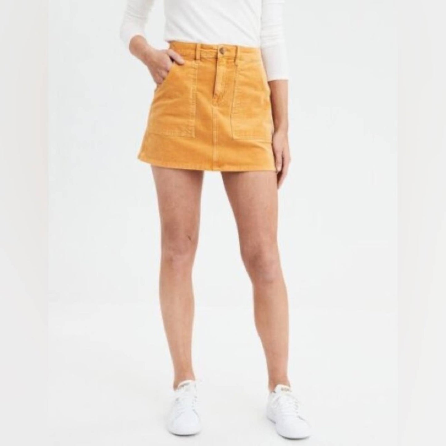 🆕 American Eagle yellow corduroy mini skirt SZ 12
