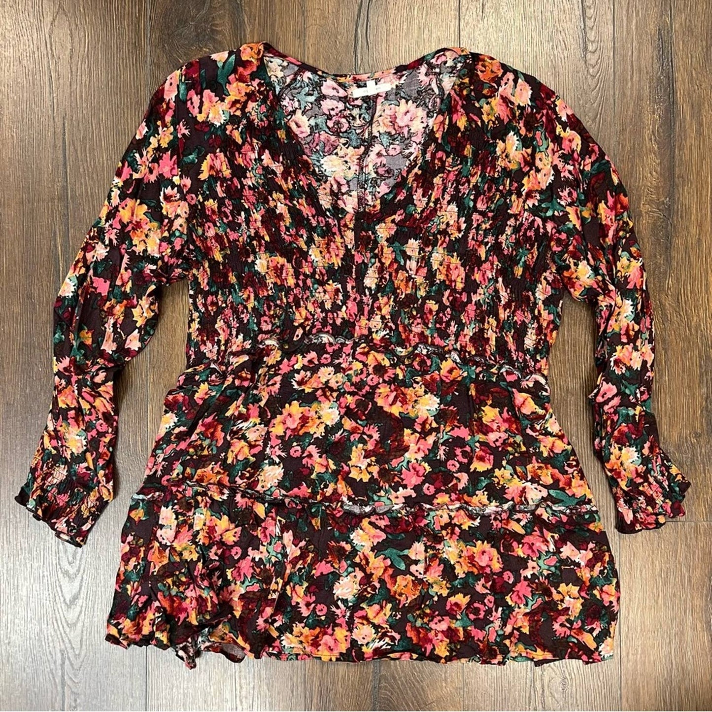 Maurices Floral Smocked Tunic Blouse SZ 0X