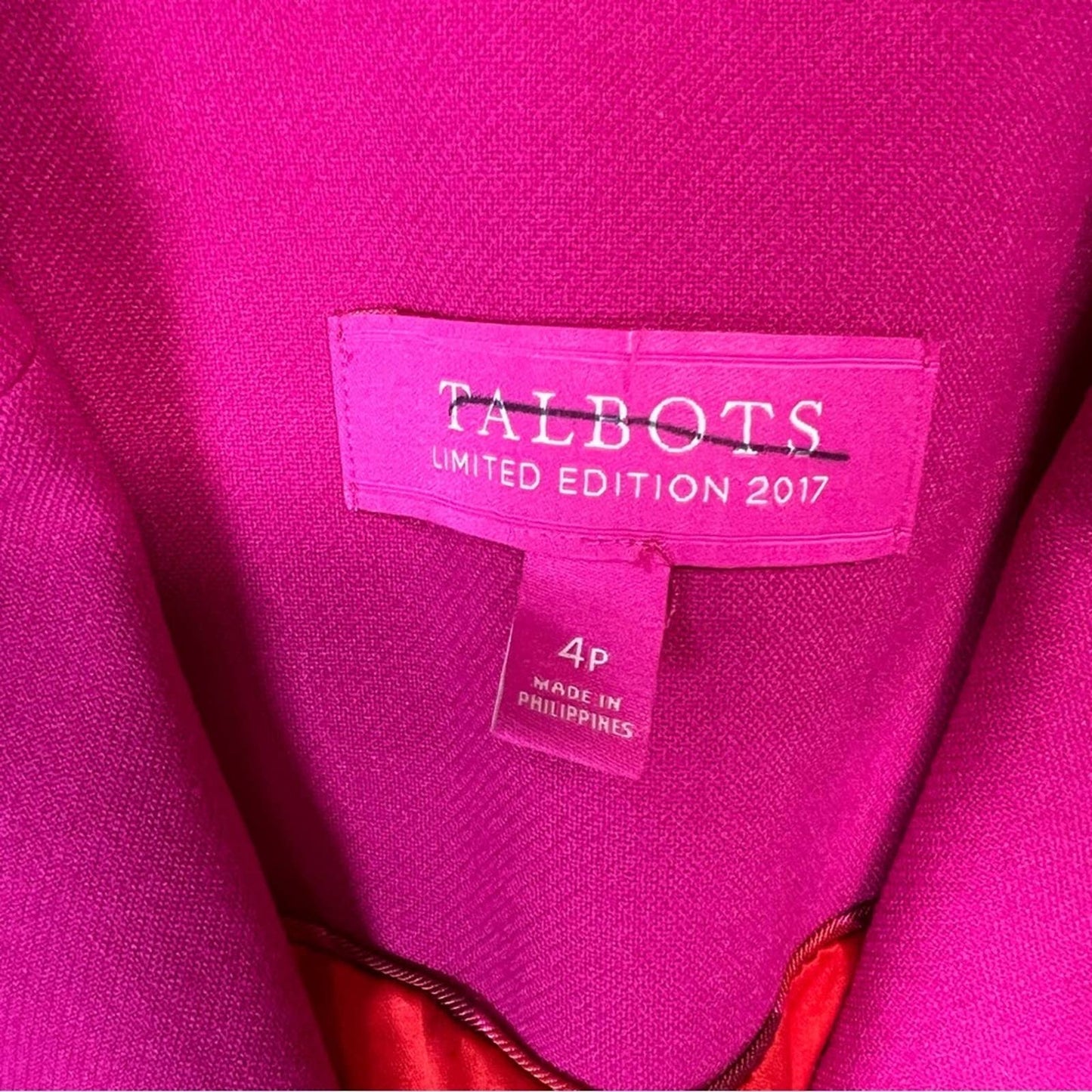 Talbots limited edition hot pink wool blend blazer SZ 4P