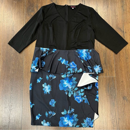 Hanna Nikole blk/blue floral dress SZ 18W