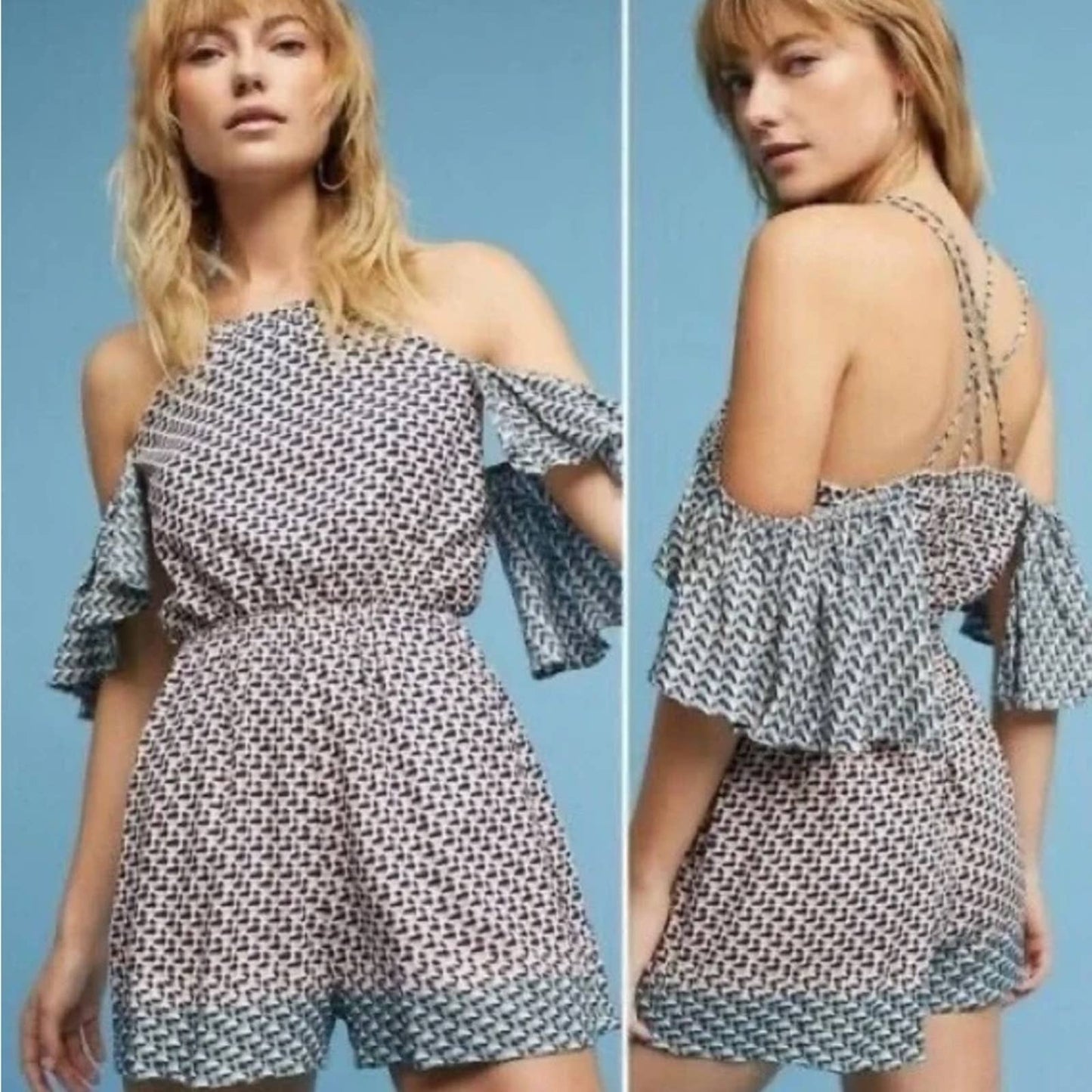 Anthropologie elevenese madalenna multi colored cold shoulder romper SZ SM