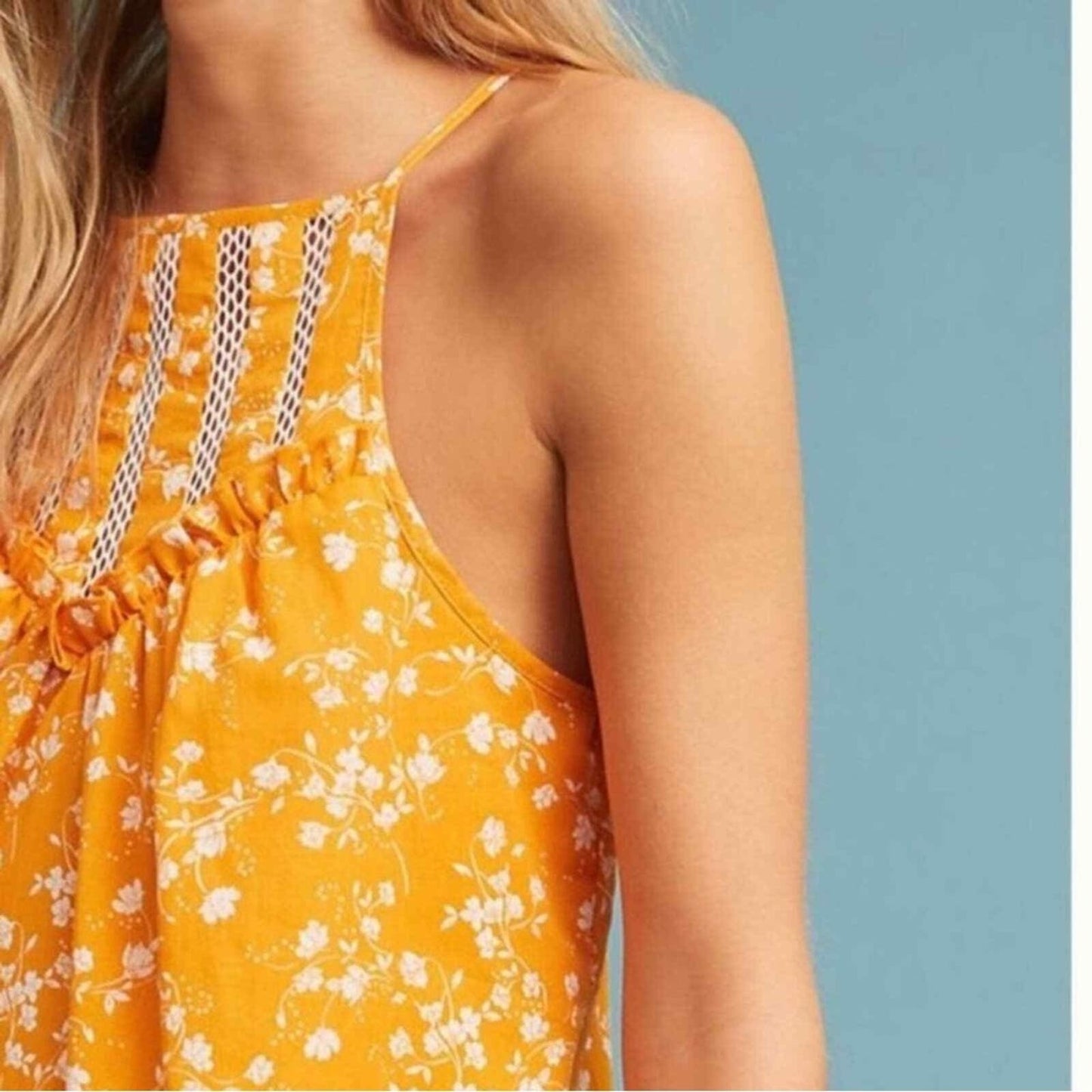 Anthropologie Maeve Martell Floral Yellow Tank Top SZ LG