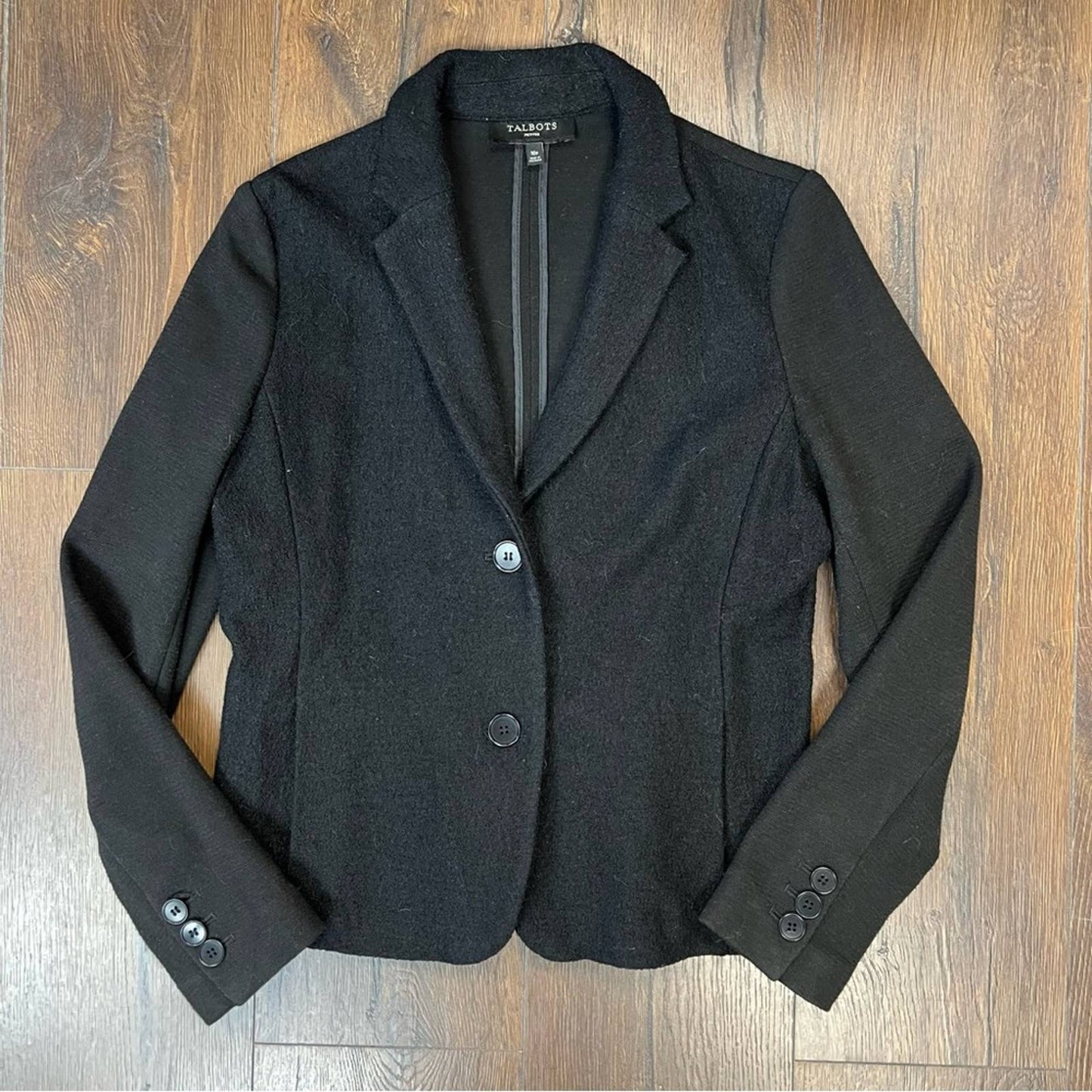 Talbots Black Wool Blend Fitted Career Blazer SZ 10P