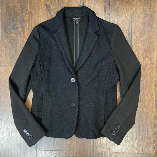 Talbots Black Wool Blend Fitted Career Blazer SZ 10P