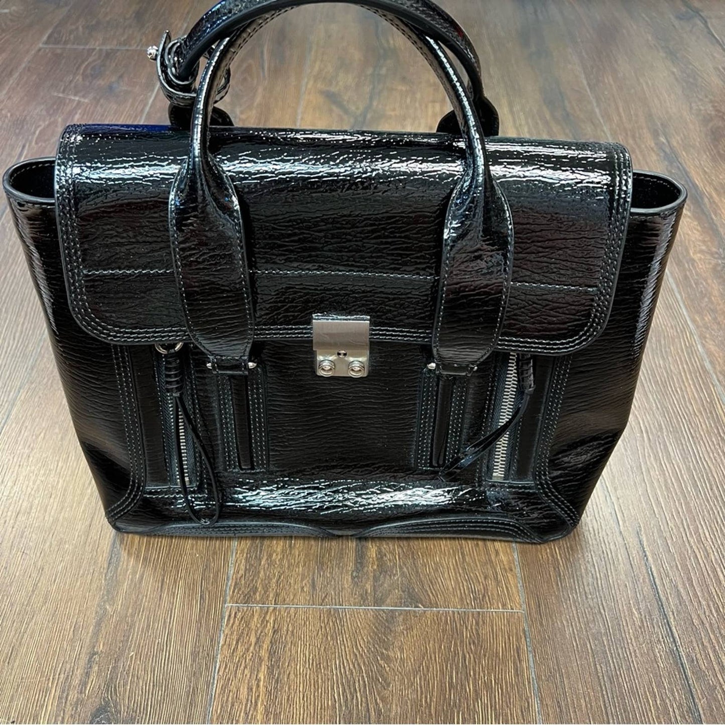 3.1 Phillip Lim Black Patent Leather Pashli Satchel