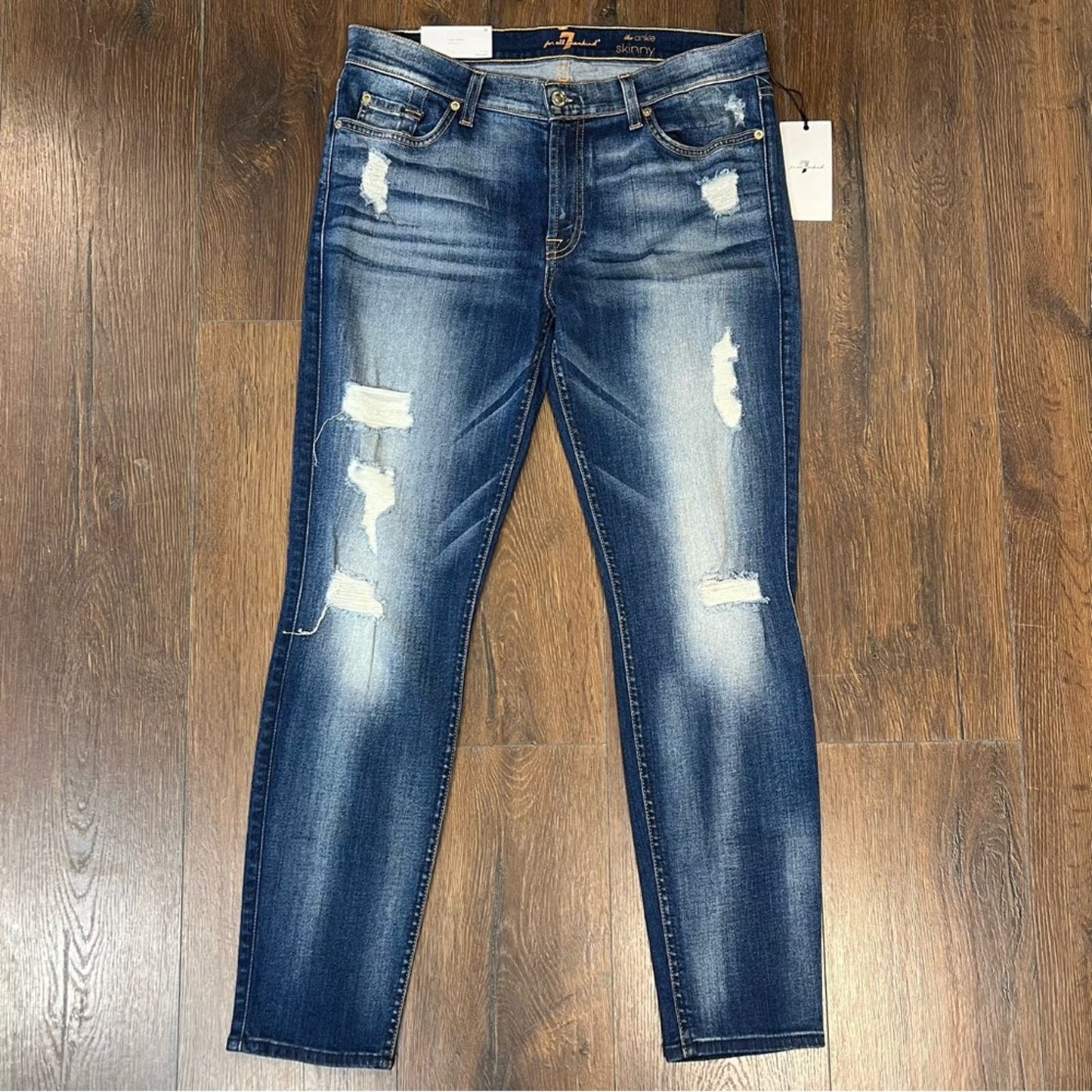 🆕 7 for all Mankind ANKLE SKINNY IN DISTRESSED AUTHENTIC LIGHT SZ 32/12