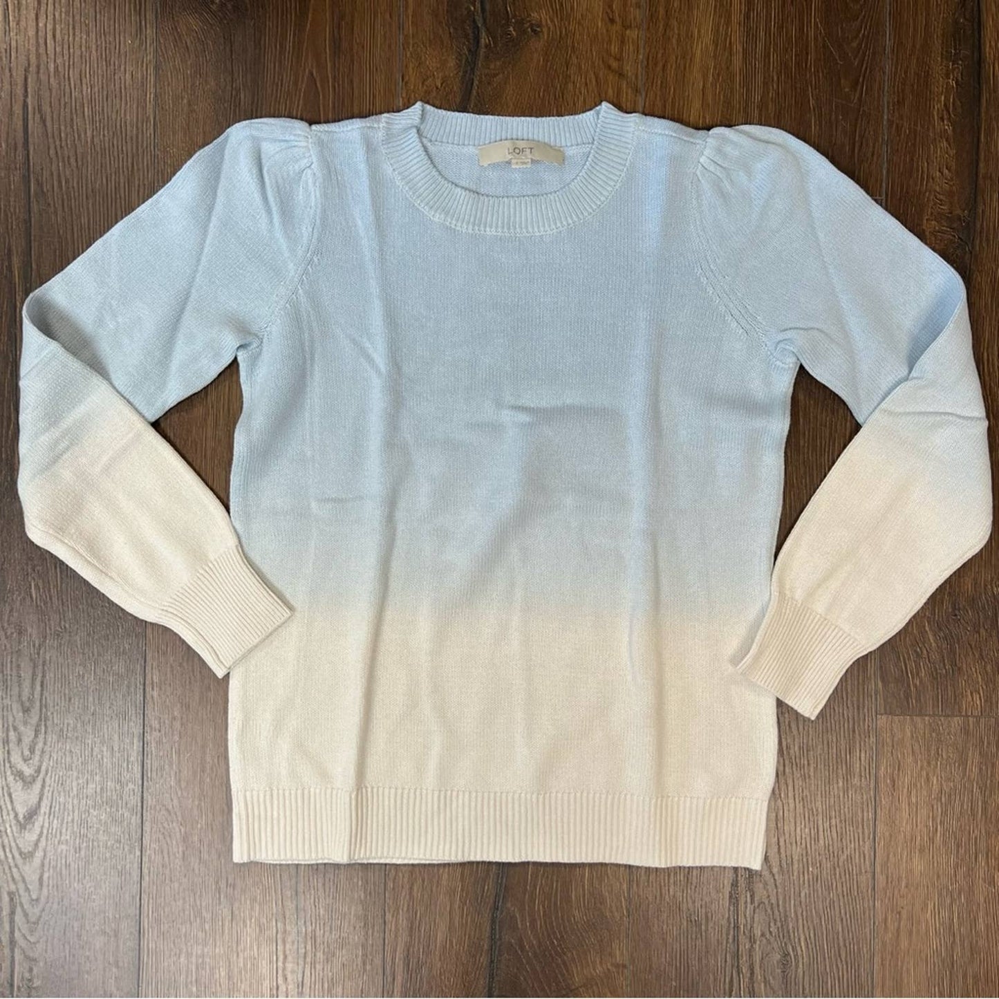 LOFT blue dip dye puff sleeve sweater SZ SM