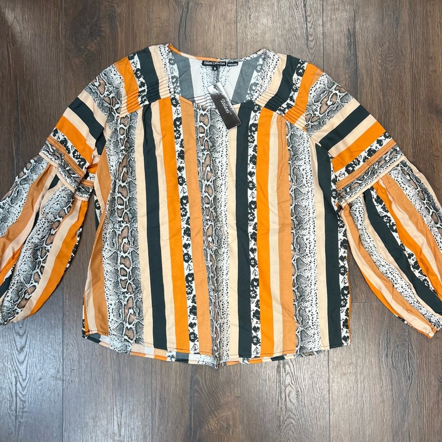 🆕 Tolani Collection Blouson-Sleeve Printed Top SZ MED
