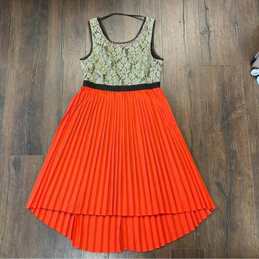 Ryu brown & orange pleated lace dress SZ LG