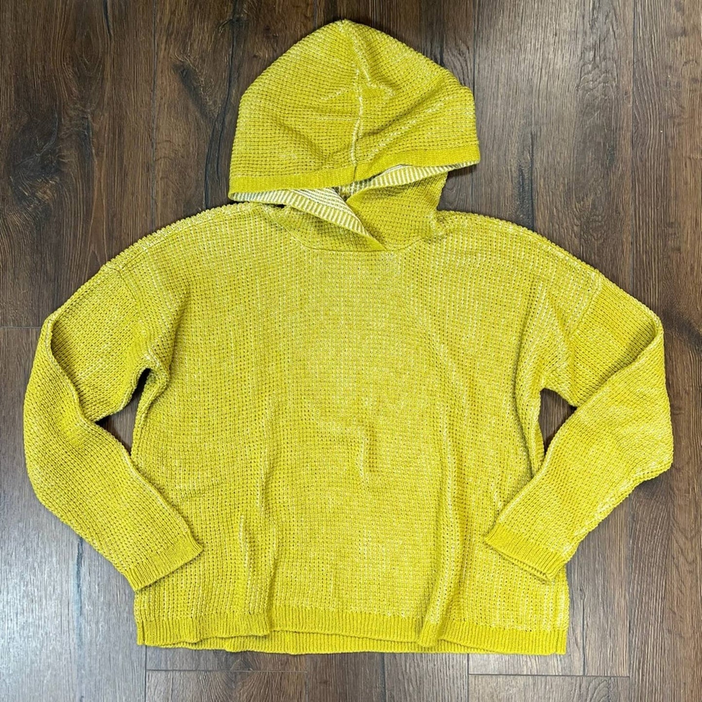 Eileen Fisher silk blend Boxy Mustard Sweater Hoodie SZ XS