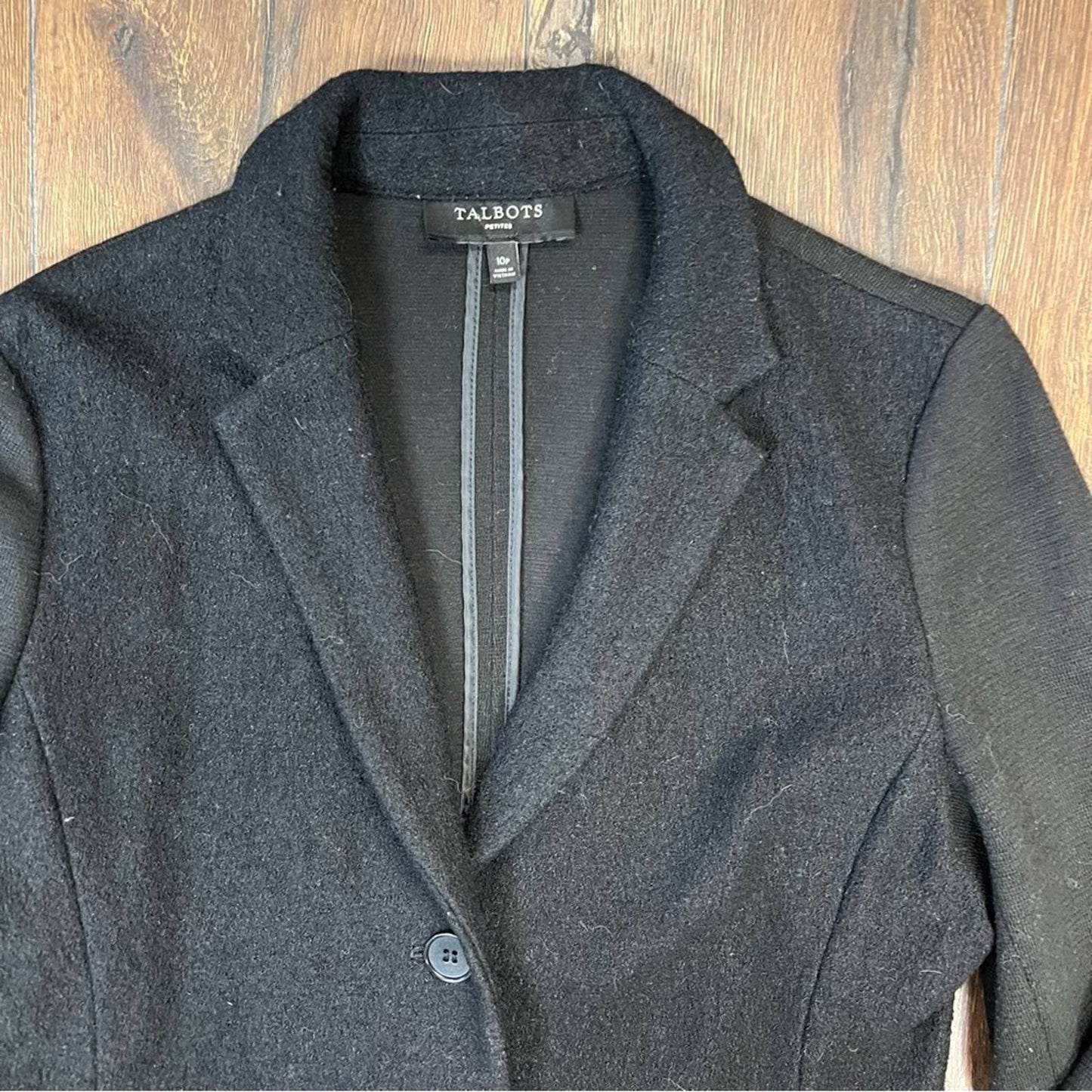 Talbots Black Wool Blend Fitted Career Blazer SZ 10P