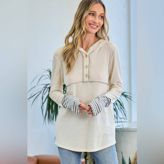 🆕 Lovely Melody Impressed Ivory Thermal Hoodie SZ LG