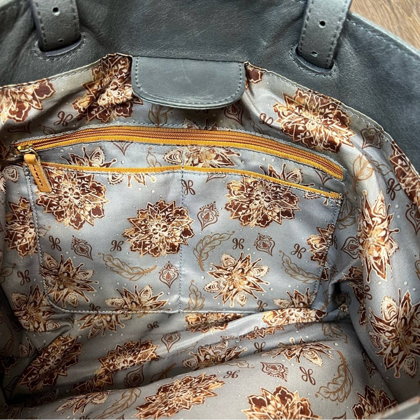 HOBO gray polished leather tote bag