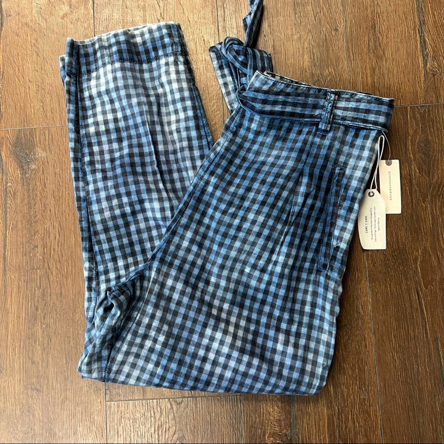 🆕 ANTHRO MAEVE gingham picnic bleached slim bow waist pants SZ10