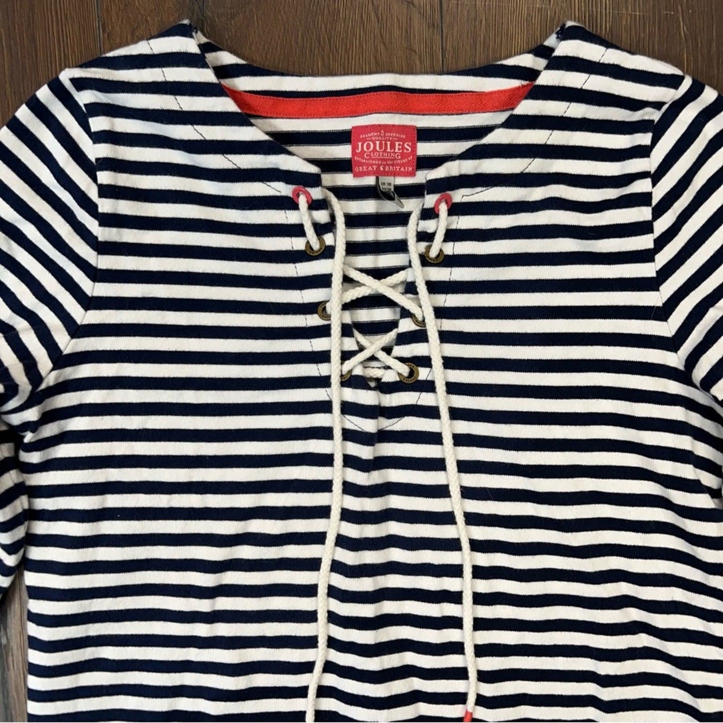 Joules Women's Lacey Lace Front Sweatshirt - French Navy Stripe SZ 6