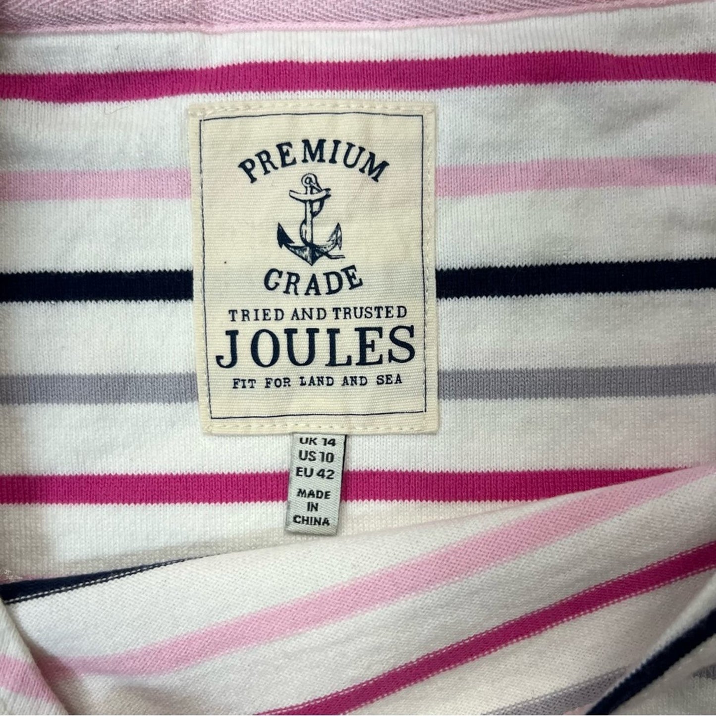 Joules Striped Harbour Top with 3/4 Sleeve SZ 10