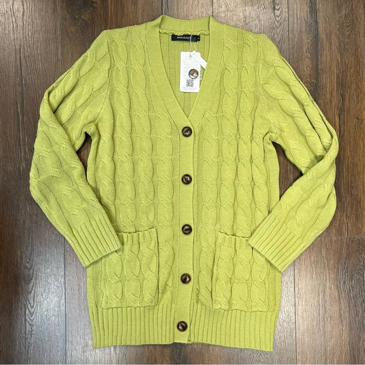 🆕 Merokeety green open front button down cardigan SZ LG