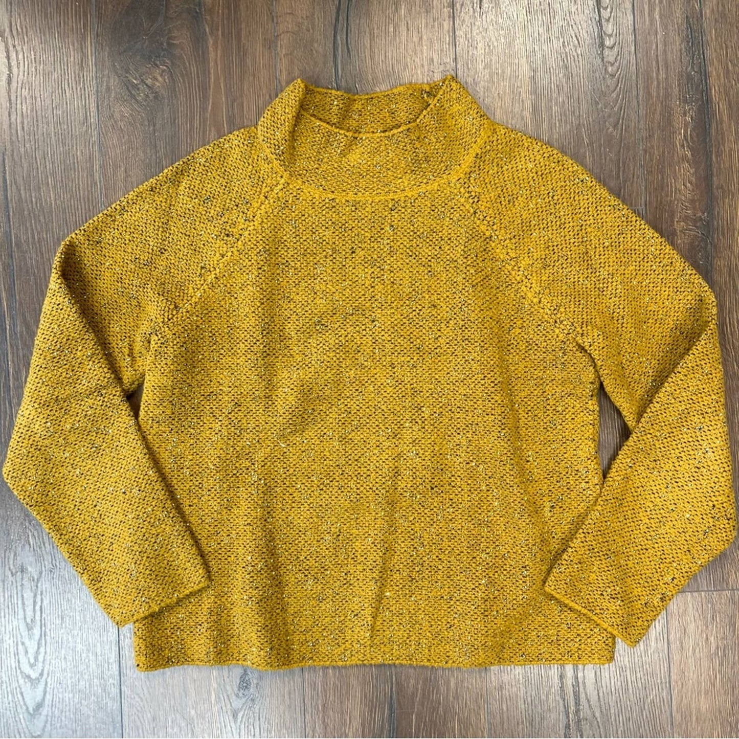 Eileen fisher tweed mock neck mustard sweater SZ XS