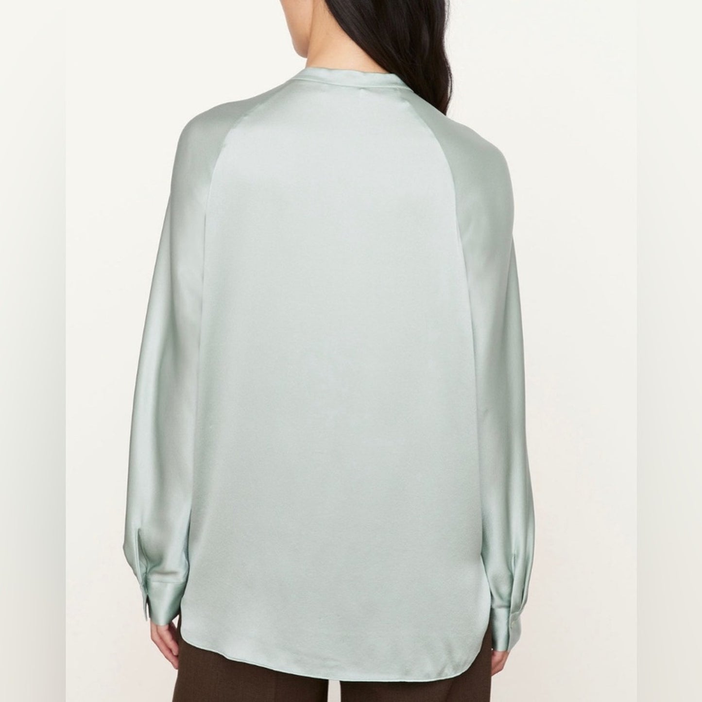 Vince Band Collar Long Sleeve Blouse in Mint Glass SZ SM