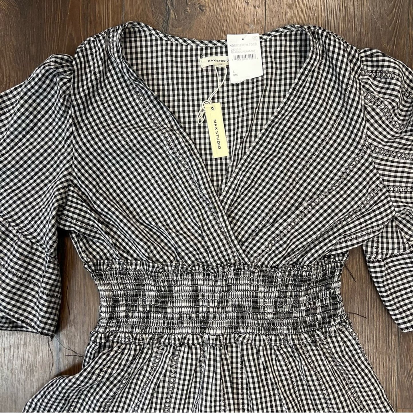 🆕 Max studio gingham black and cream flutter sleeve dress SZ LG