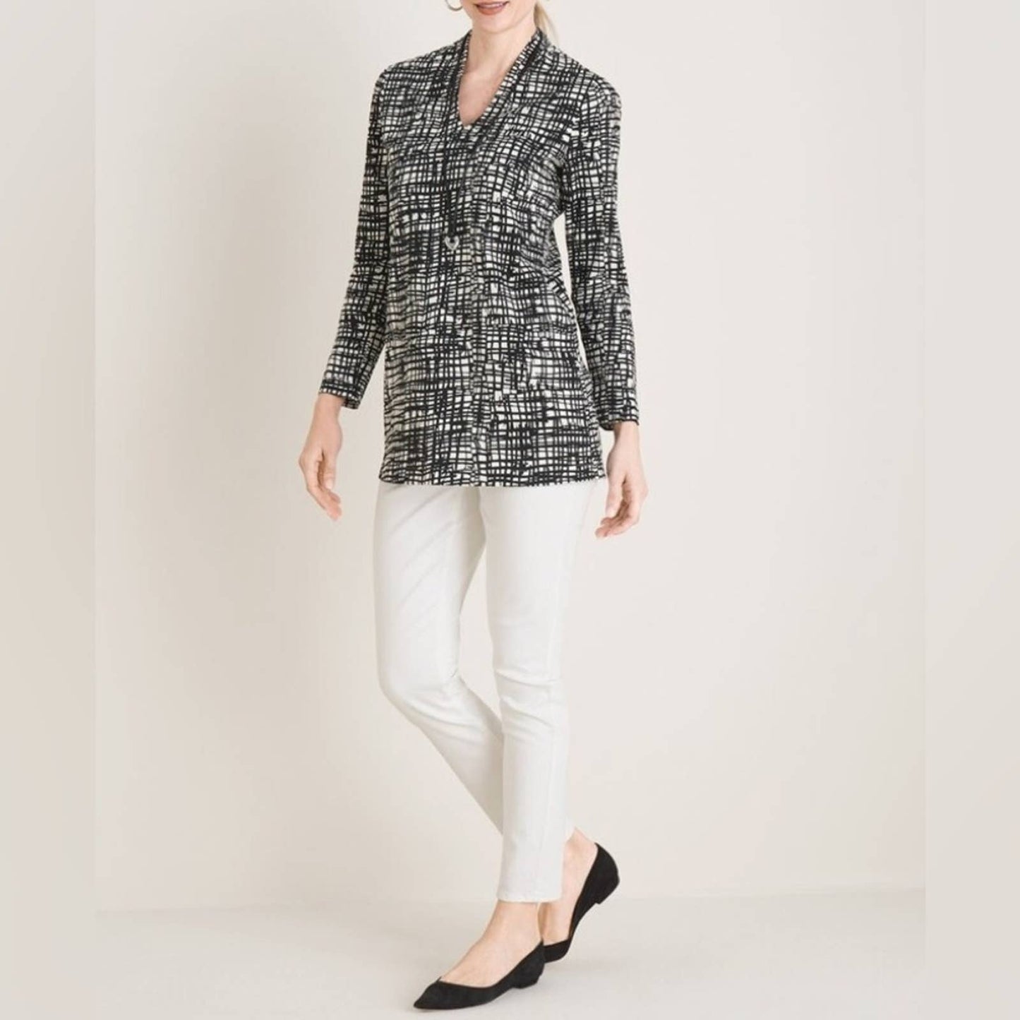 Polished Criss-Cross Print Pima Cotton Tunic SZ 2/LG