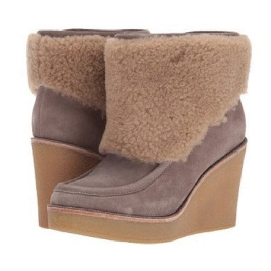 NEW UGG Colden Sherling cuff wedge boots in Taupe Size 10